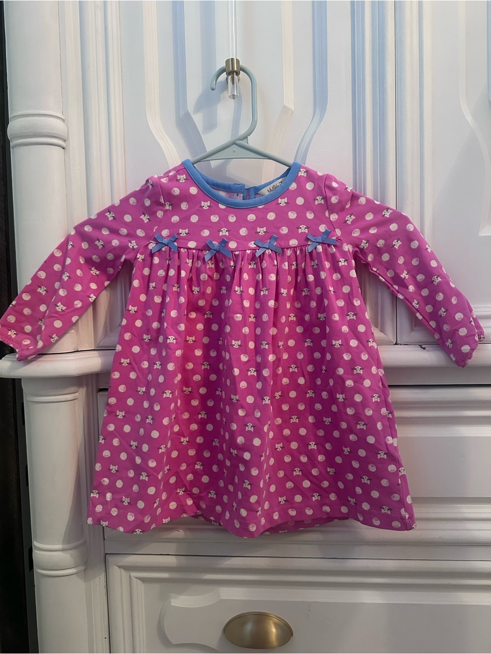 Matilda Jane Pink Polka Dot Long Sleeve Dress with Blue Trim